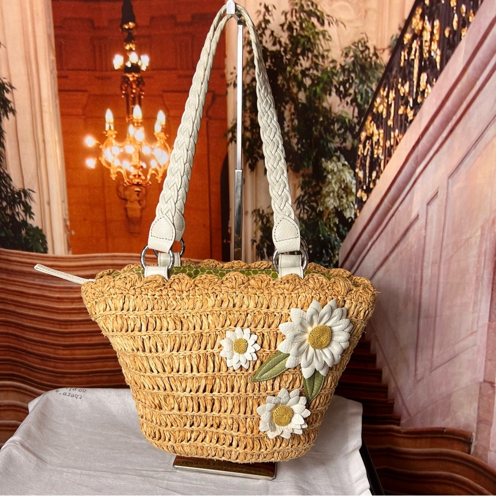 Brighton Straw Shoulder Bag with White & Yellow Daisy Appliqués